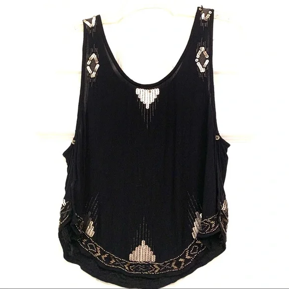 Free People Bad Girls Do it Well Embellished Beaded Black Tank Top size Small - Picture 12 of 14